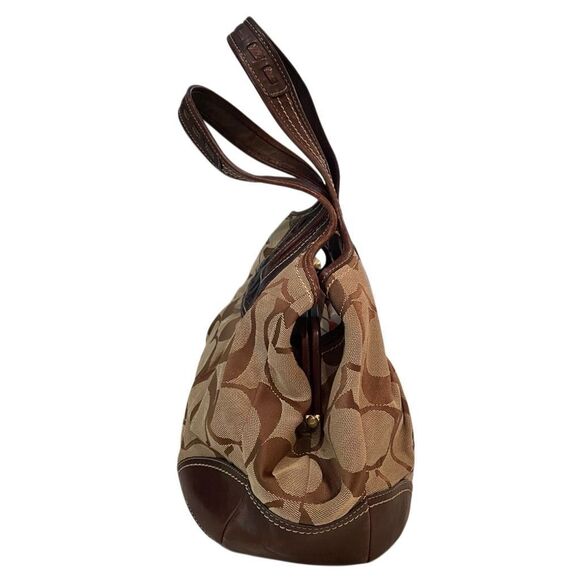 Y2K Coach Ergo Gold Kiss Lock Satchel Signature Brown Jacquard Leather Frame - Picture 6 of 9